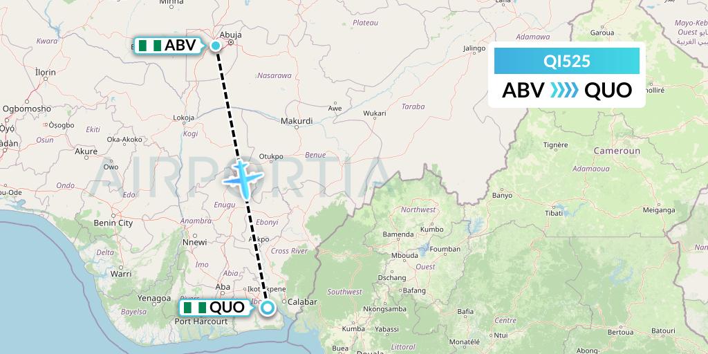 QI525 Ibom Air Flight Map: Abuja to Uyo