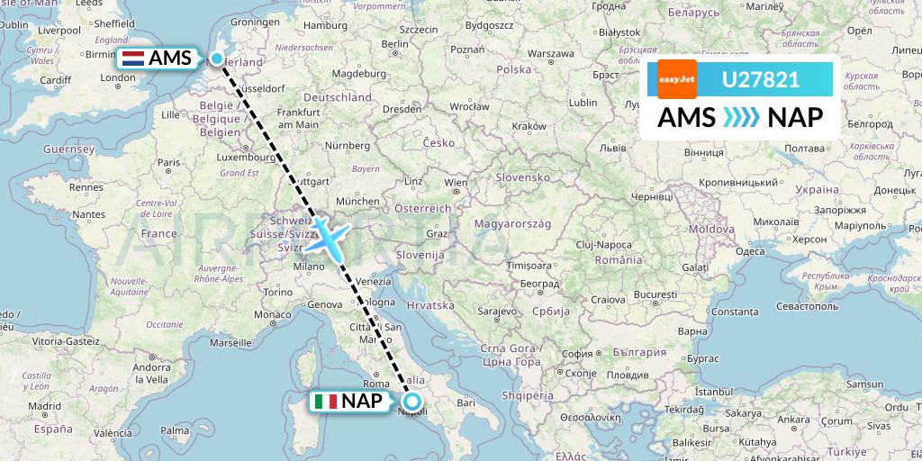 U27821 EasyJet Flight Map: Amsterdam to Naples