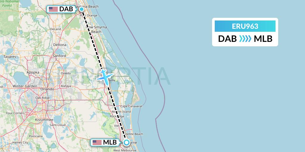 ERU963 Embry-riddle Aeronautical University Flight Map: Daytona Beach to Melbourne
