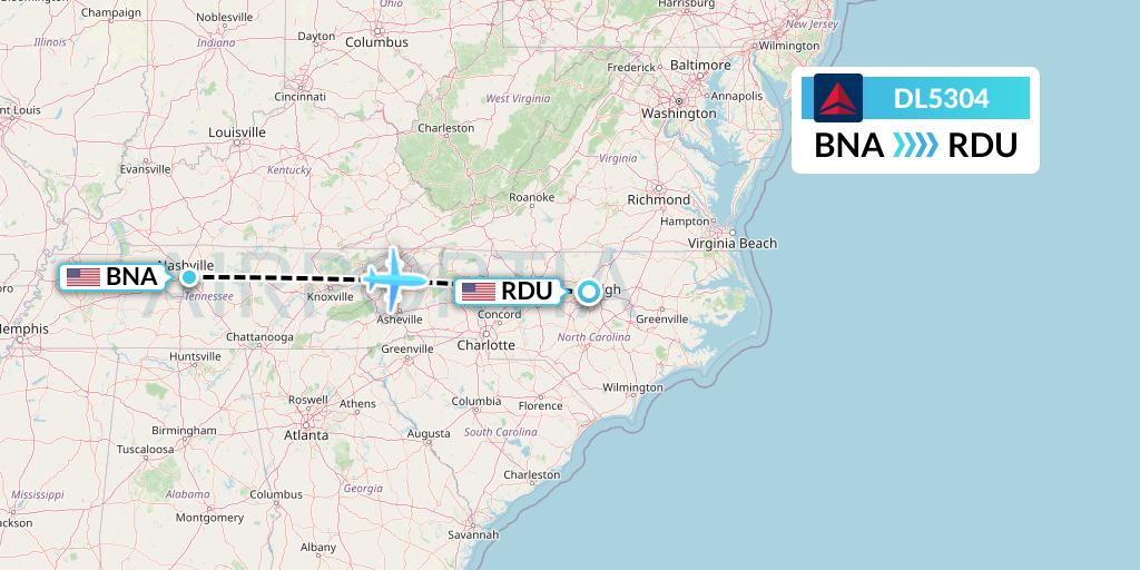 DL5304 Flight Status Delta Air Lines Nashville to RaleighDurham (DAL5304)
