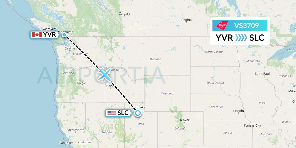 VS3709 Virgin Atlantic Airways Flight Map: Vancouver to Salt Lake City