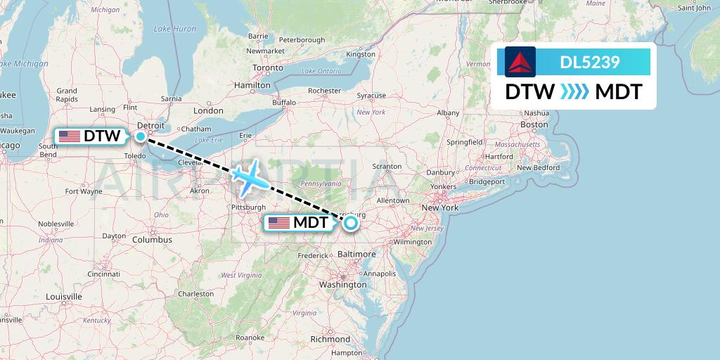 DL5239 Flight Status Delta Air Lines Detroit to Harrisburg (DAL5239)