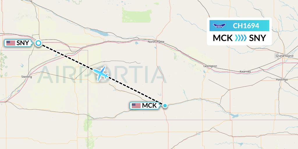 CH1694 Bemidji Airlines Flight Map: McCook to Sidney