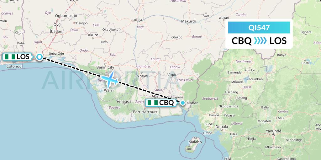 QI547 Ibom Air Flight Map: Calabar to Lagos