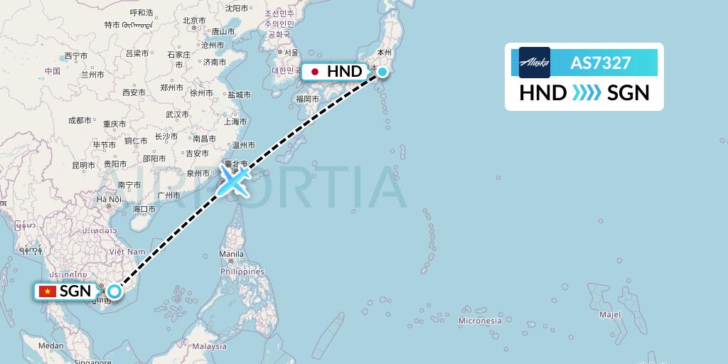 AS7327 Alaska Airlines Flight Map: Tokyo to Ho Chi Minh City