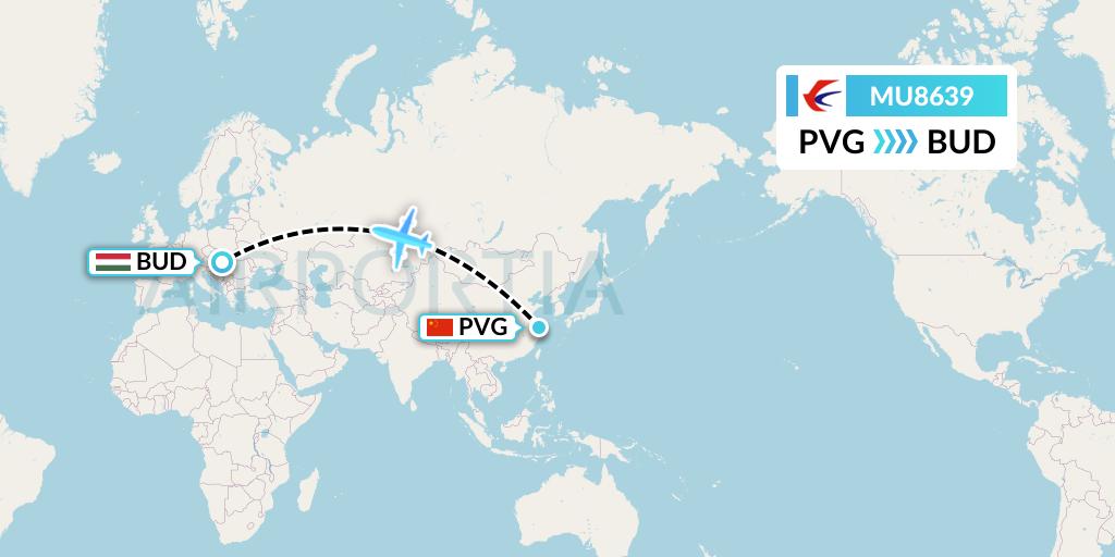 MU8639 China Eastern Airlines Flight Map: Shanghai to Budapest