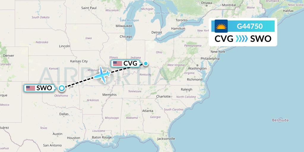 G44750 Allegiant Air Flight Map: Cincinnati to Stillwater