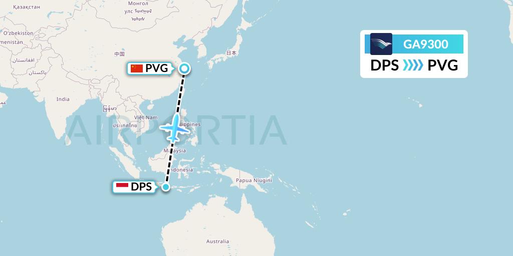 GA9300 Garuda Indonesia Flight Map: Denpasar to Shanghai