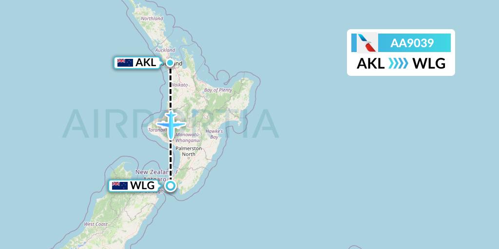 AA9039 American Airlines Flight Map: Auckland to Wellington