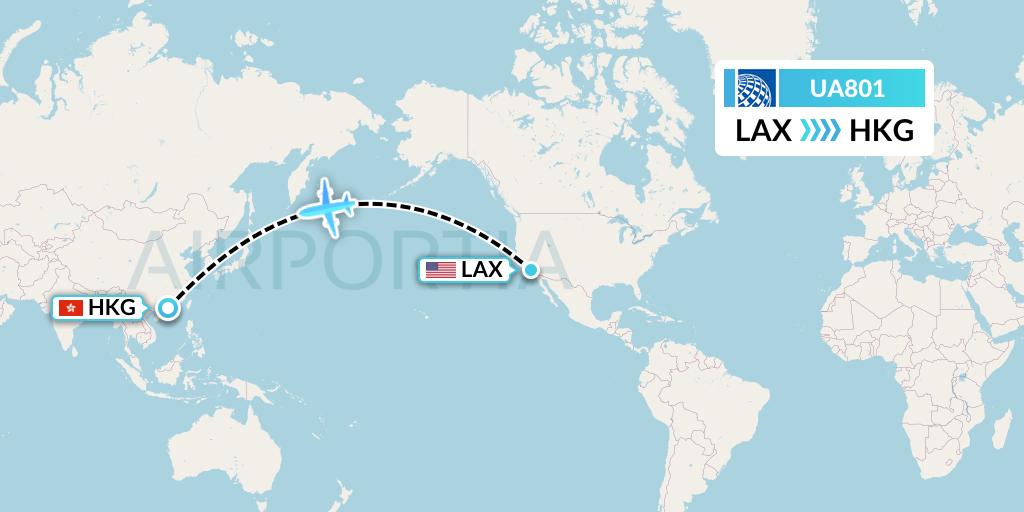 UA801 United Airlines Flight Map: Los Angeles to Hong Kong