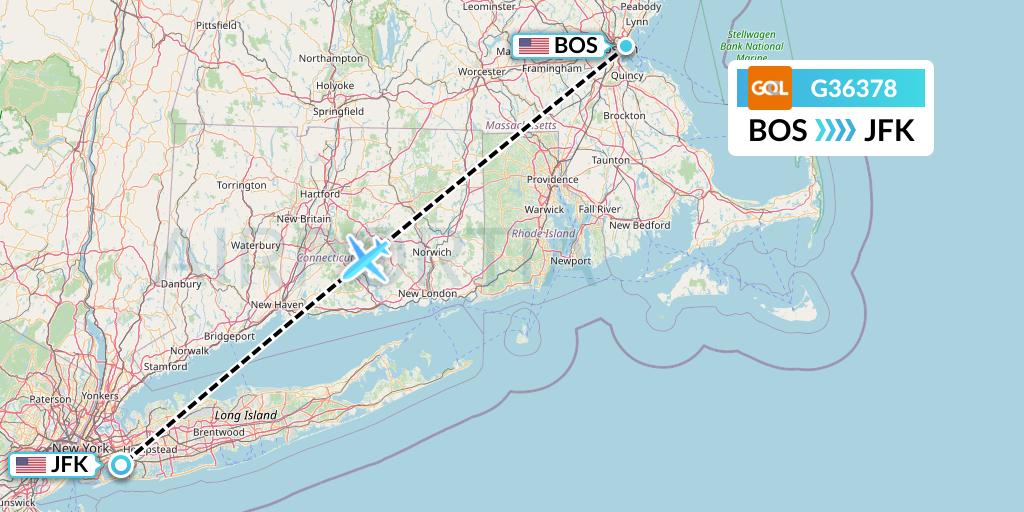 G36378 GOL Transportes Aeros Flight Map: Boston to New York