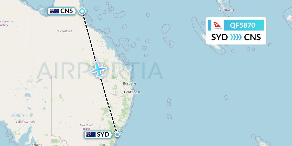QF5870 Qantas Flight Map: Sydney to Cairns