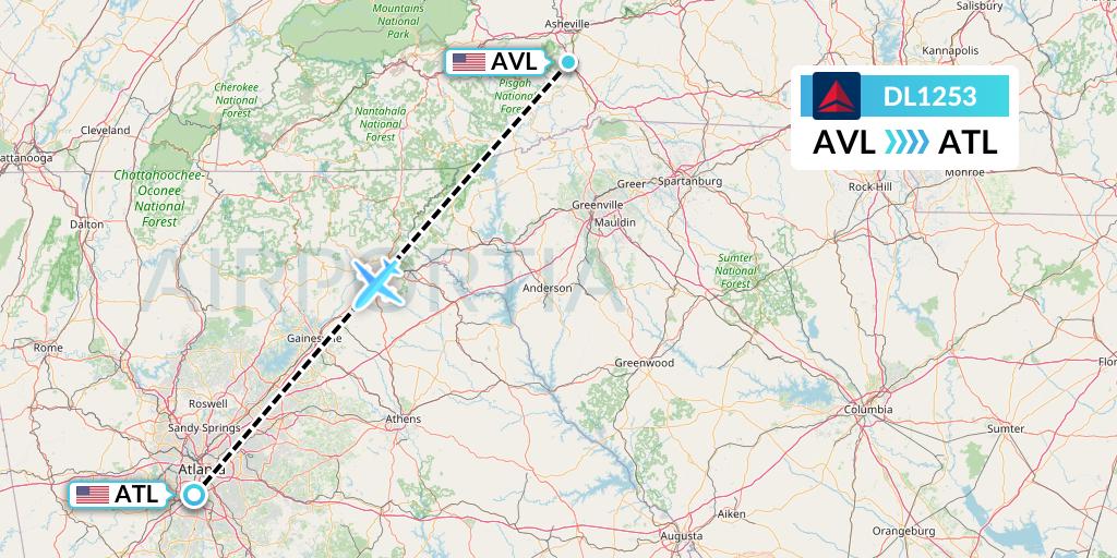 DL1253 Delta Air Lines Flight Map: Asheville to Atlanta