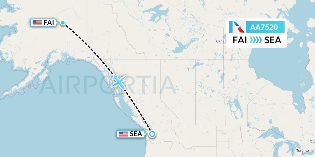 AA7520 American Airlines Flight Map: Fairbanks to Seattle