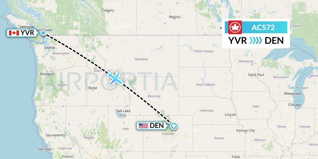 AC572 Air Canada Flight Map: Vancouver to Denver