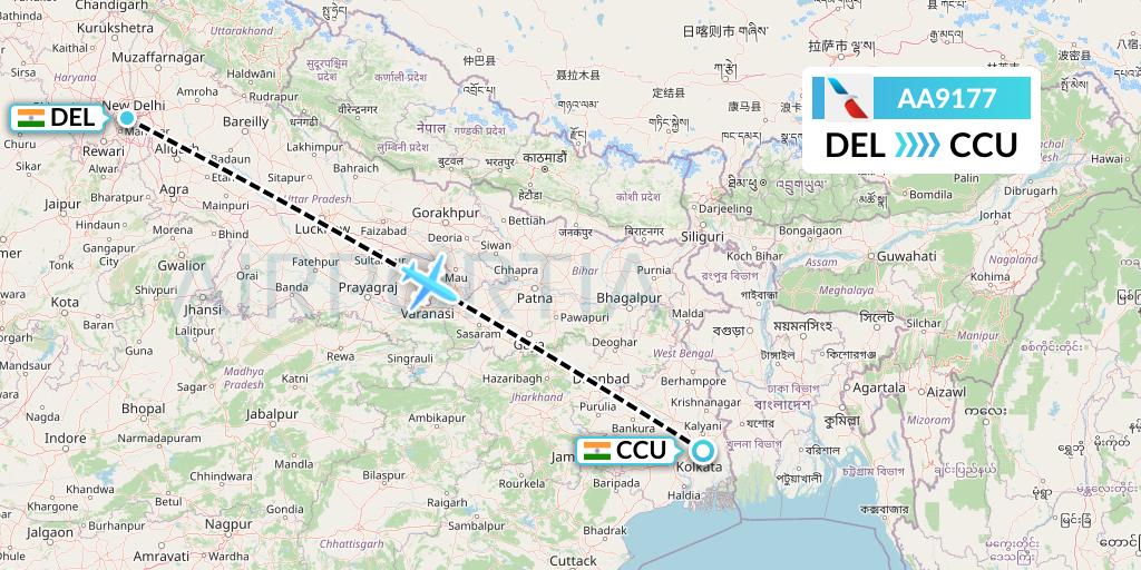 AA9177 American Airlines Flight Map: Delhi to Kolkata