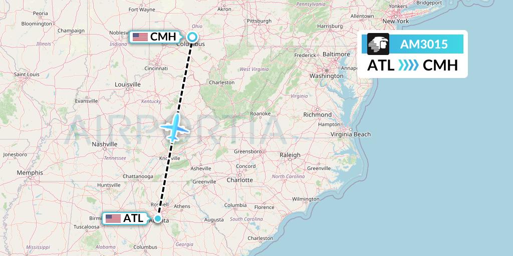AM3015 Aeromexico Flight Map: Atlanta to Columbus