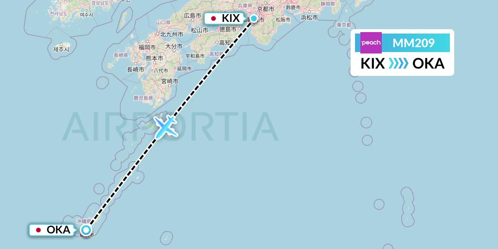 MM209 Peach Aviation Flight Map: Osaka to Naha