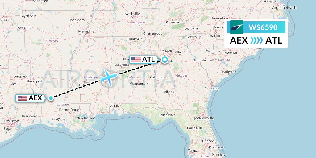 WS6590 WestJet Flight Map: Alexandria to Atlanta