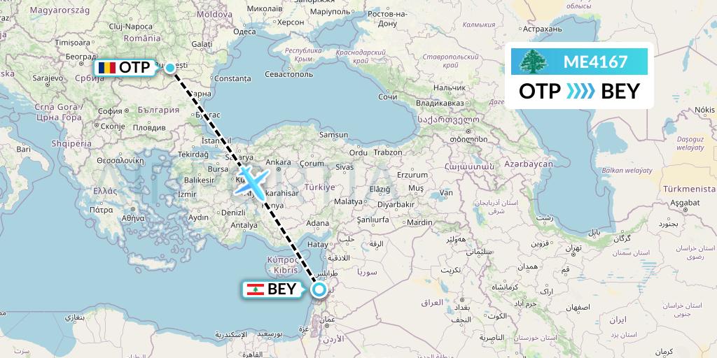 ME4167 MEA Flight Map: Bucharest to Beirut