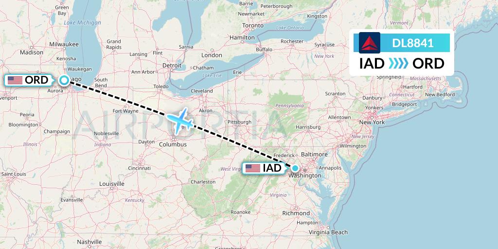 DL8841 Delta Air Lines Flight Map: Washington to Chicago