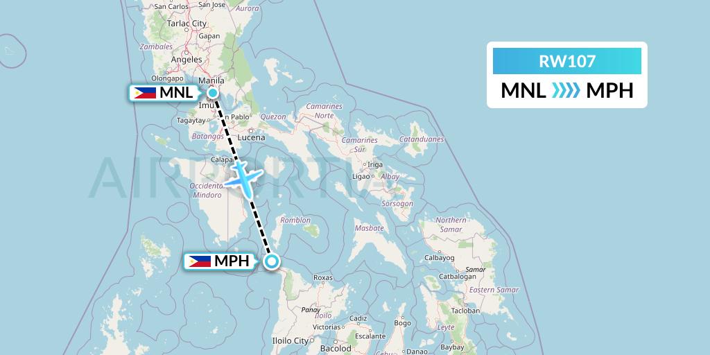 RW107 Royal Air Charter Flight Map: Manila to Caticlan