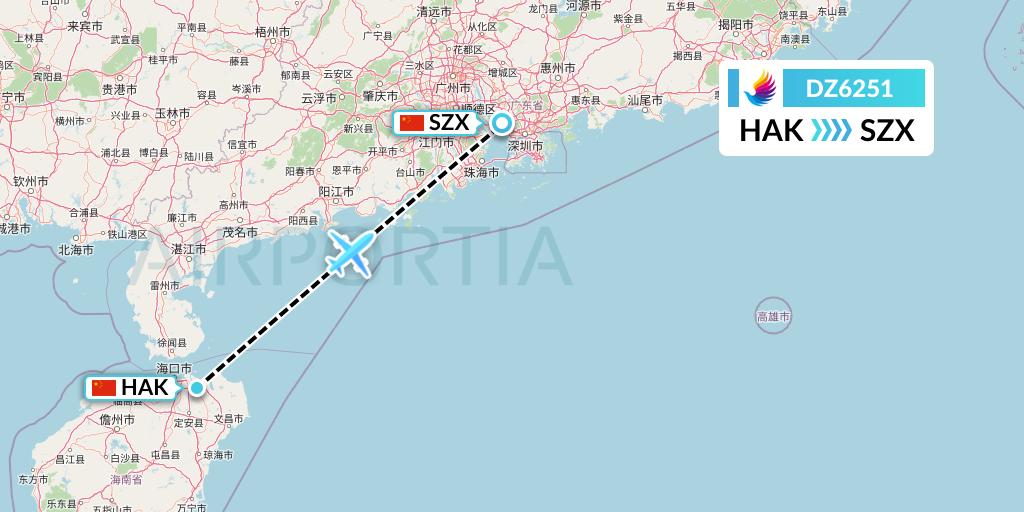 DZ6251 Donghai Airlines Flight Map: Haikou to Shenzhen