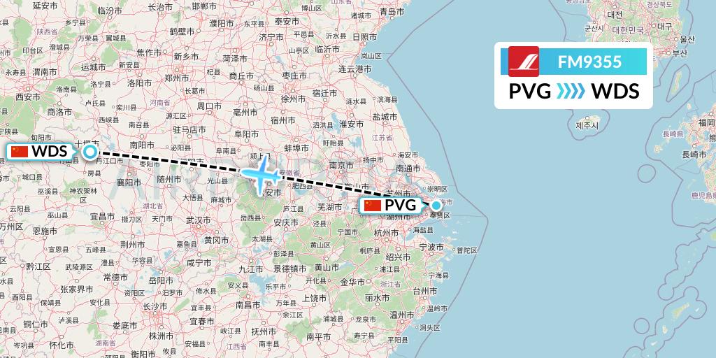 FM9355 Shanghai Airlines Flight Map: Shanghai to Shiyan