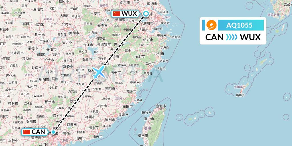 AQ1055 9 Air Flight Map: Guangzhou to Wuxi