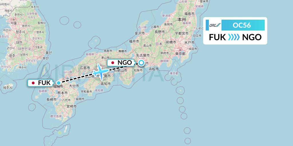 OC56 Oriental Air Bridge Flight Map: Fukuoka to Nagoya