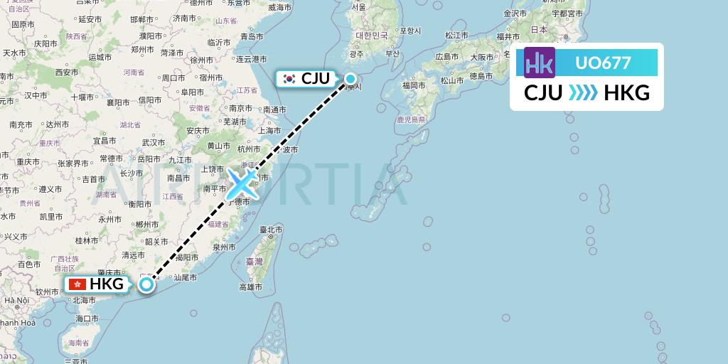 UO677 Hong Kong Express Flight Map: Jeju to Hong Kong