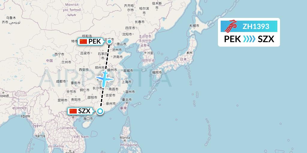 ZH1393 Shenzhen Airlines Flight Map: Beijing to Shenzhen