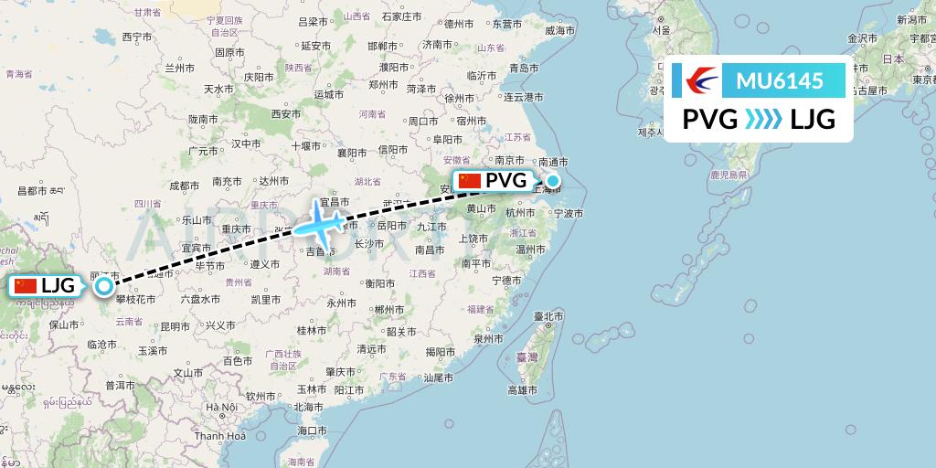 MU6145 China Eastern Airlines Flight Map: Shanghai to Lijiang