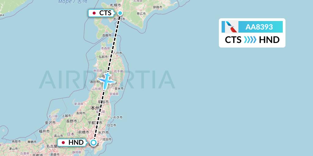 AA8393 American Airlines Flight Map: Sapporo to Tokyo