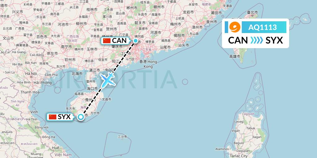 AQ1113 9 Air Flight Map: Guangzhou to Sanya