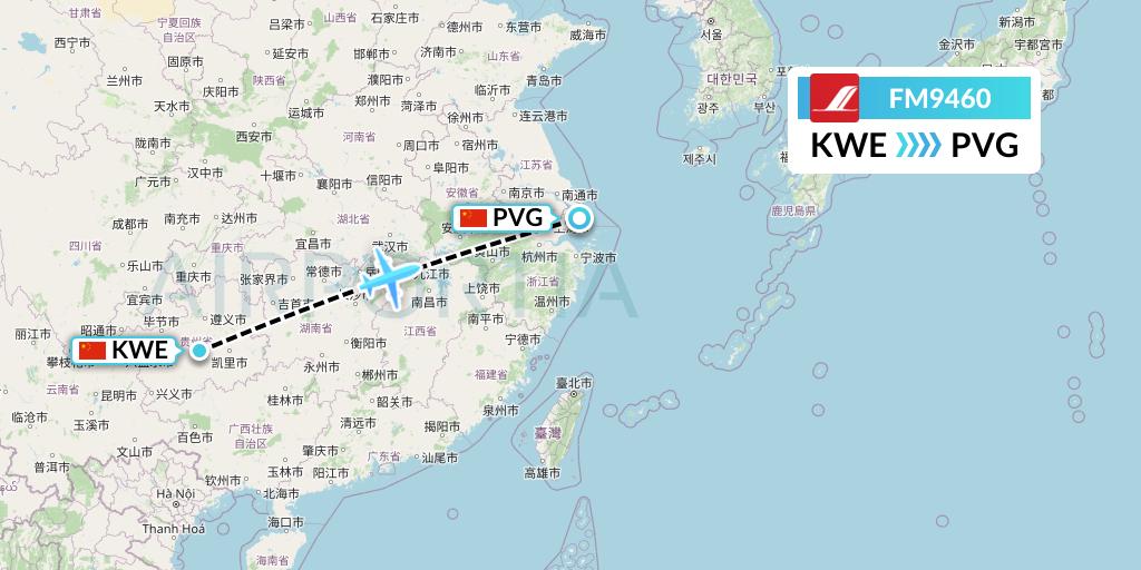 FM9460 Shanghai Airlines Flight Map: Guiyang to Shanghai