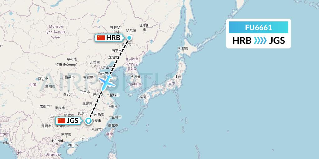 FU6661 Fuzhou Airlines Flight Map: Harbin to Ji'an