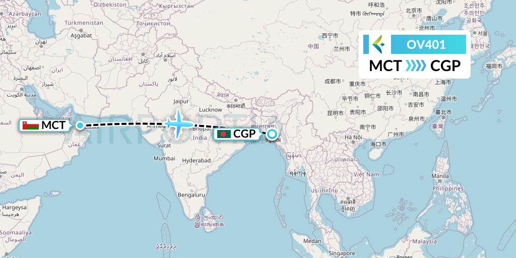 OV401 SalamAir Flight Map: Muscat to Chittagong