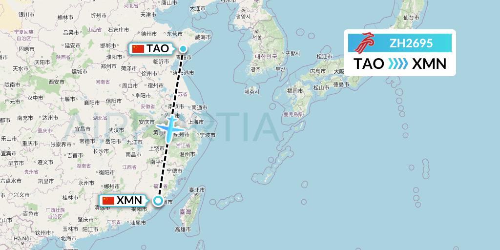 ZH2695 Shenzhen Airlines Flight Map: Qingdao to Xiamen