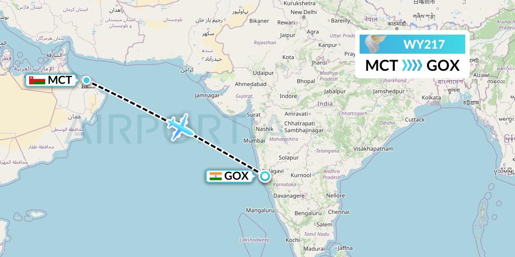 WY217 Oman Air Flight Map: Muscat to Goa
