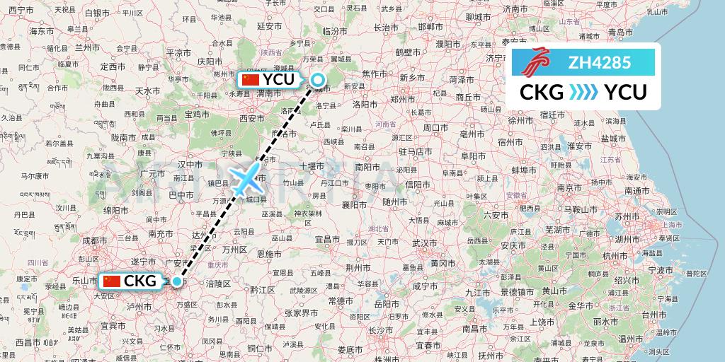 ZH4285 Shenzhen Airlines Flight Map: Chongqing to Yuncheng