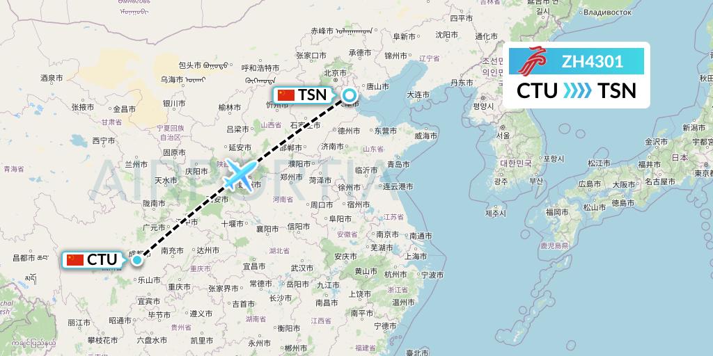 ZH4301 Shenzhen Airlines Flight Map: Chengdu to Tianjin