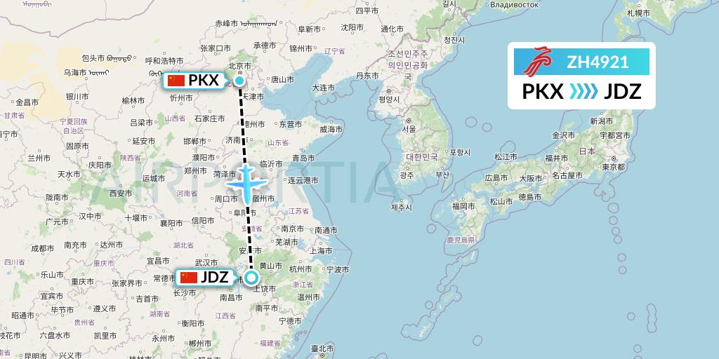 ZH4921 Shenzhen Airlines Flight Map: Beijing to Jingdezhen