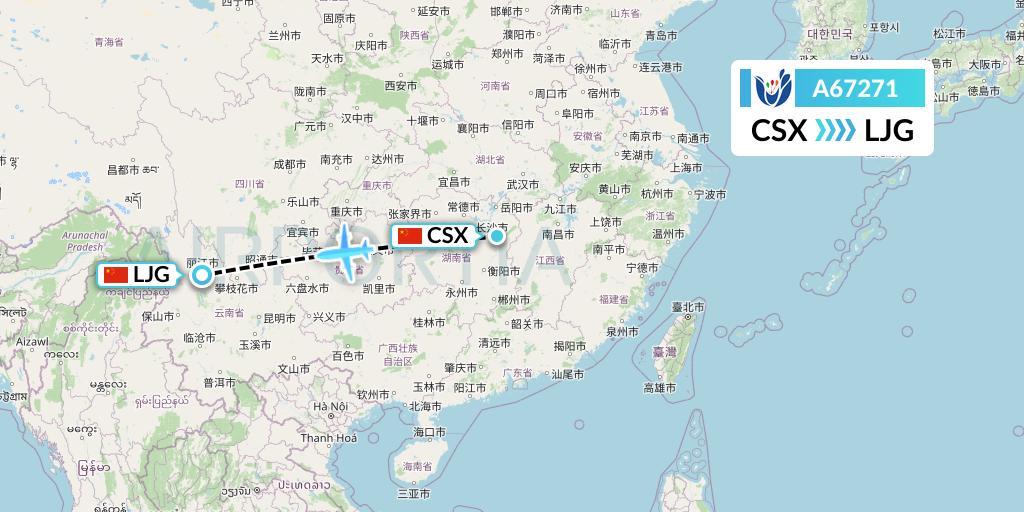 A67271 Hongtu Airlines Flight Map: Changsha to Lijiang