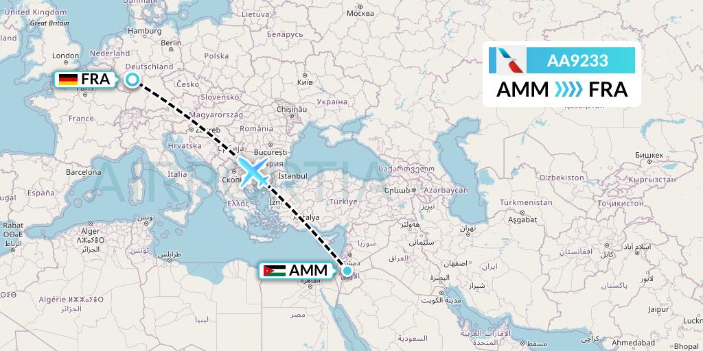 AA9233 American Airlines Flight Map: Amman to Frankfurt