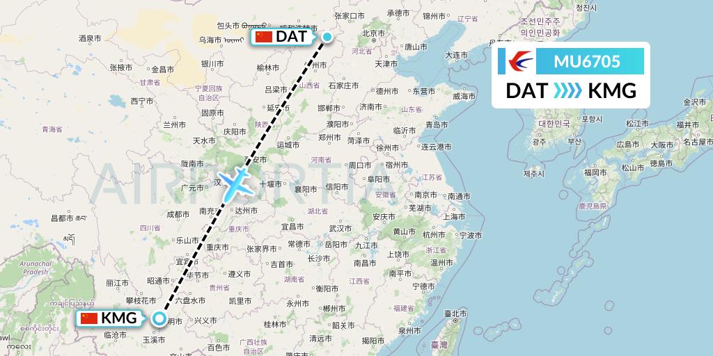 MU6705 China Eastern Airlines Flight Map: Datong to Kunming