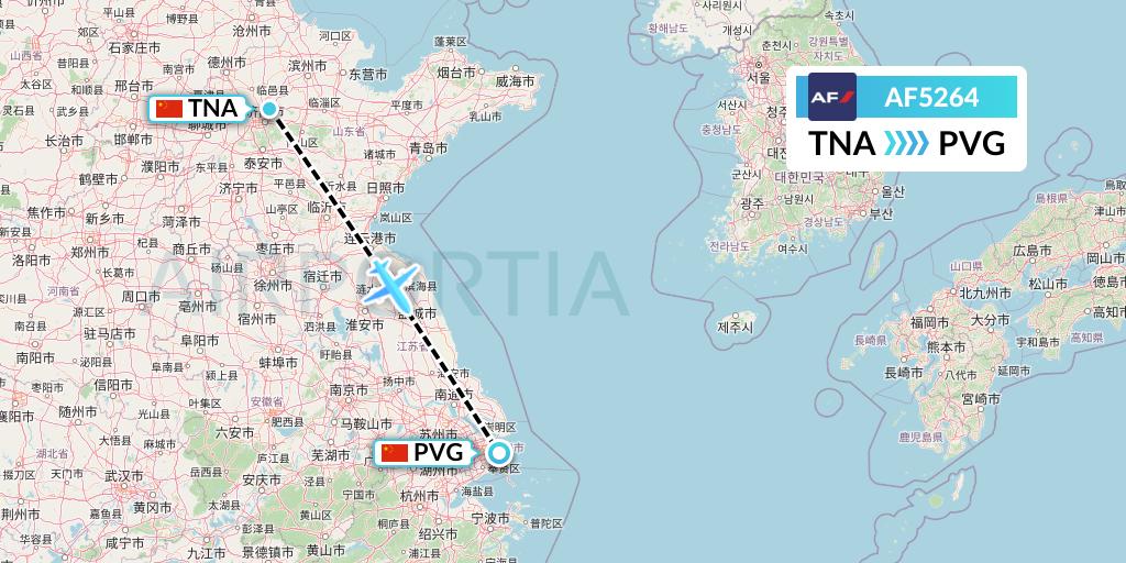 AF5264 Air France Flight Map: Jinan to Shanghai
