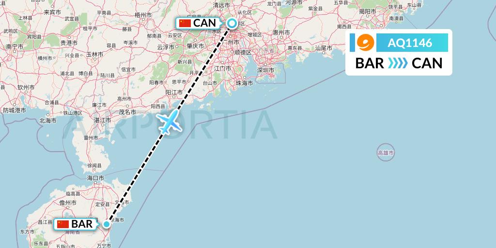 AQ1146 9 Air Flight Map: Qionghai to Guangzhou