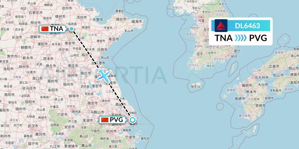 DL6463 Delta Air Lines Flight Map: Jinan to Shanghai