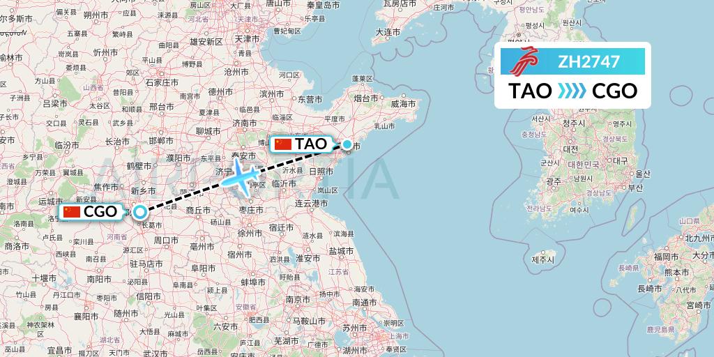 ZH2747 Shenzhen Airlines Flight Map: Qingdao to Zhengzhou